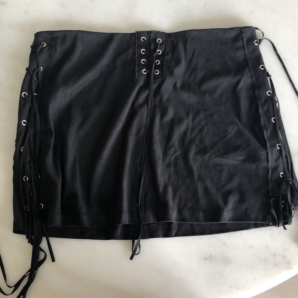 Black mini skirt with fringe